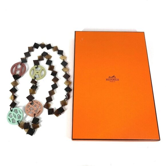 HERMES Collier Diva Buffalo Horn Logo Accessory Long Necklace Multicolore - Picture 12 of 12